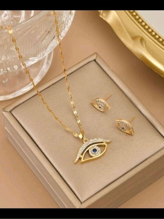 Jewelry - Gold Evil Eye Necklace Earrings Set